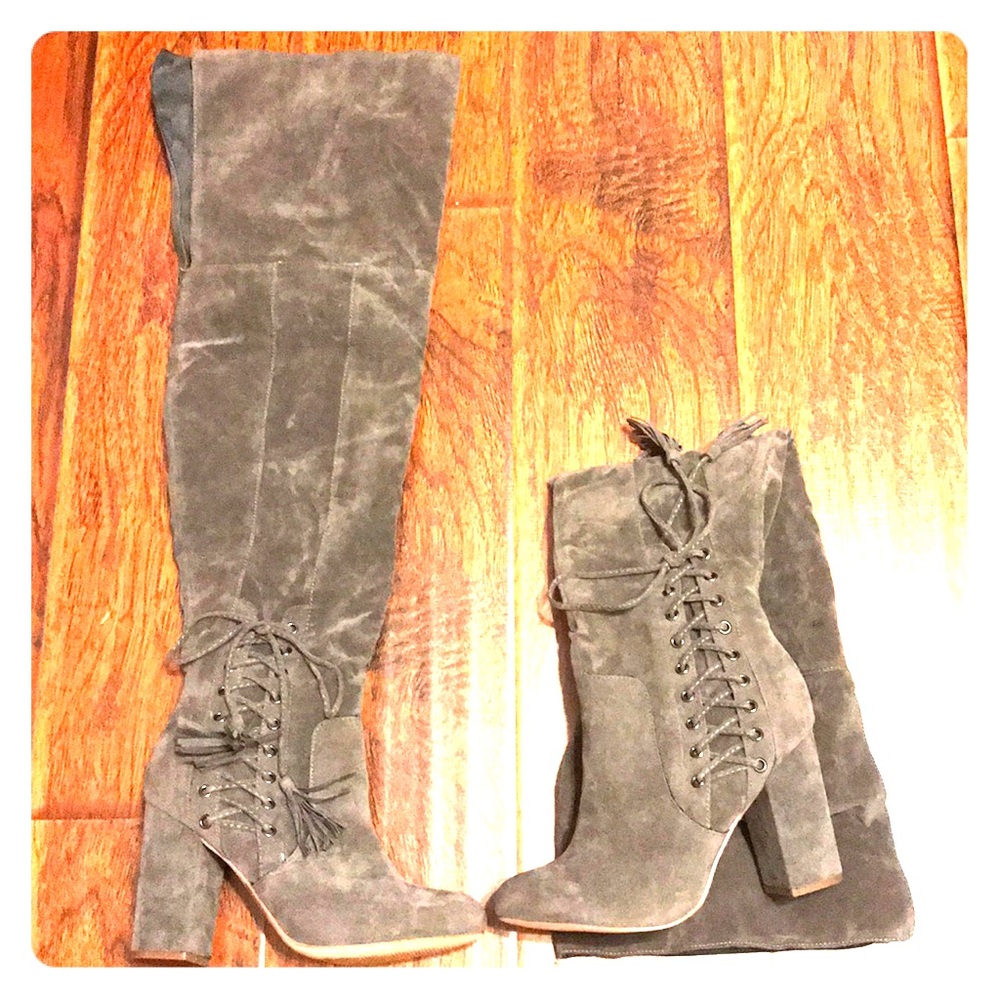Thigh High Grey Heeled Boots!!! (Brand New)